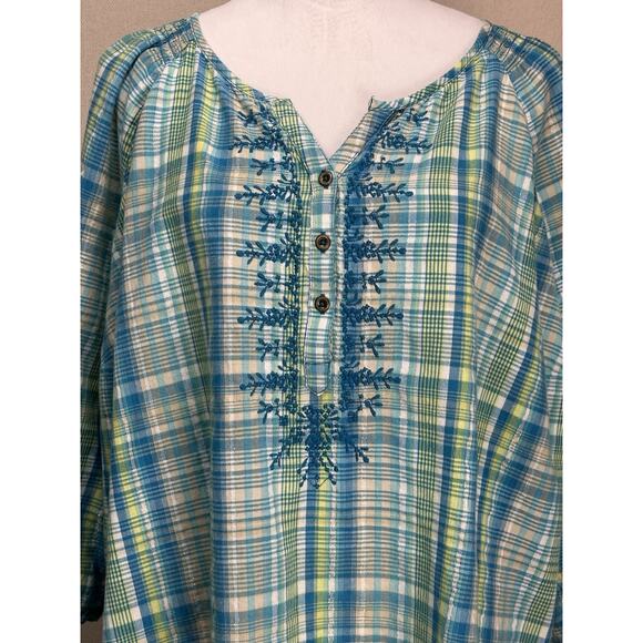 Catherines Women’s 1X 18/20 Teal Blue/Yellow/White 3/4 Sleeves Spring Easter - Picture 2 of 12